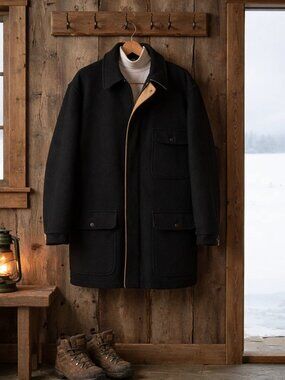 Vintage Schott NYC Wool Mackinaw Cruiser Coat USA Made Black Workwear Men’s 52